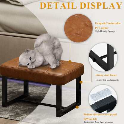 Teamix Small Ottoman Foot Stool, 500 lb Faux Leather Under Desk Footrest