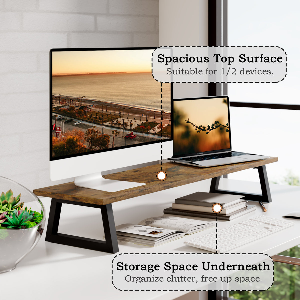 Teamix 31.5" Dual Monitor Stand Riser with Storage