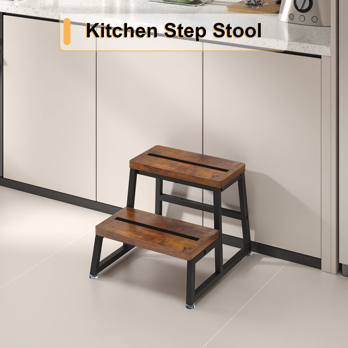 Teamix 2-Step Stool for Adults, 500 lb Heavy-Duty Wood Step Stool.