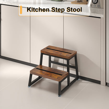 Teamix 2-Step Stool for Adults, 500 lb Heavy-Duty Wood Step Stool.