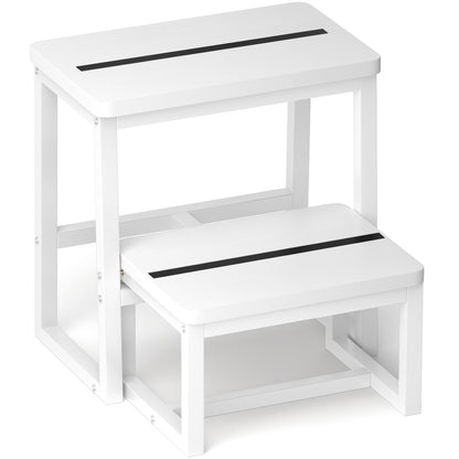 Teamix 2 Step Stool for Adults, 500 lb Heavy Duty Wooden Bedside Step Stool