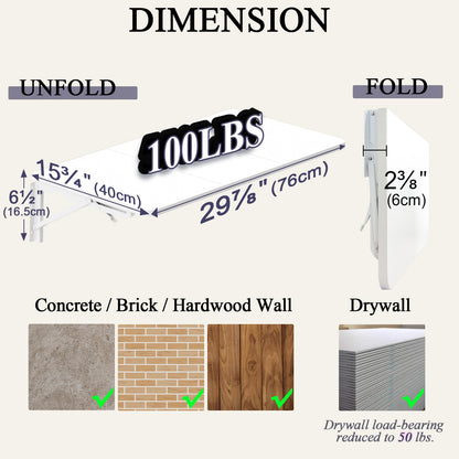 29.9 x 15.7inch, Wall Mounted Folding Desk for Small Spaces