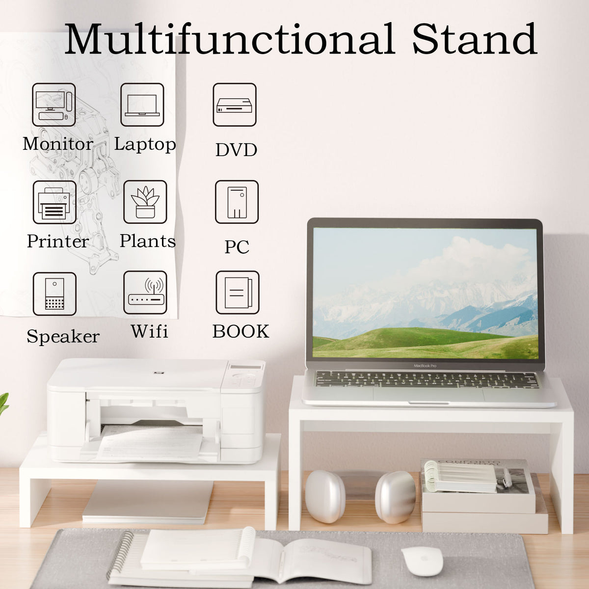 Teamix 2-Pack Monitor Stand Risers for Dual Organizer, 80 lb Capacity