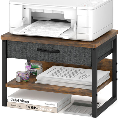 Teamix Printer Stand with Drawer, 2-Tier Desktop Printer Riser with Storage