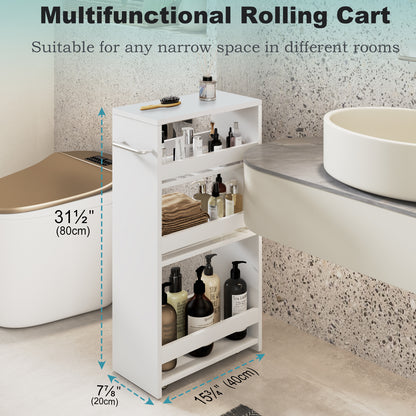 Slim Rolling Storage Cart, Wood 4-Tier Narrow Kitchen/Laundry Cart