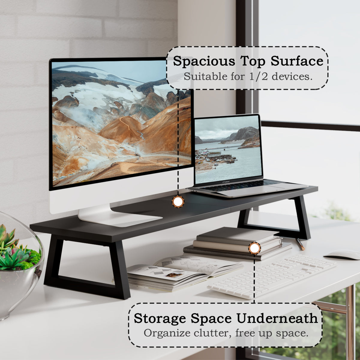 Teamix 31.5" Dual Monitor Stand Riser with Storage
