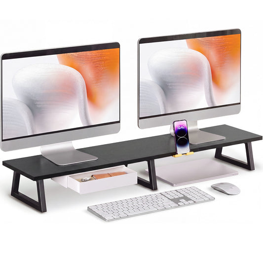 Teamix 39.4" Dual Monitor Stand Riser with Drawer & Phone Holder