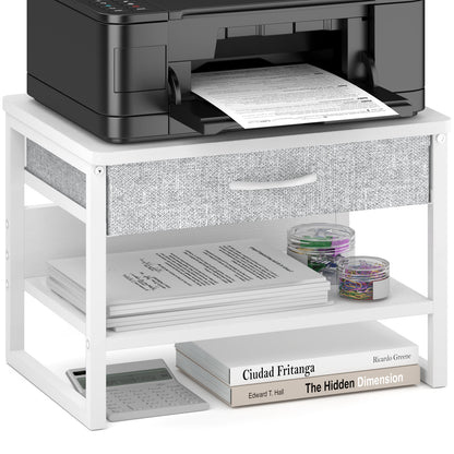 Teamix Printer Stand with Drawer, 2-Tier Desktop Printer Riser with Storage