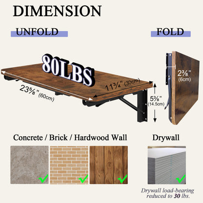 Wall Mounted Folding Table, Floating Desk for Small Spaces