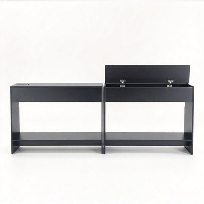 TEAMIX 78.8-inch Wood Sofa Table 2-Pack with Built-in Power (Black, 78.8" W x 7.9" D x 29.5" H (Combined))