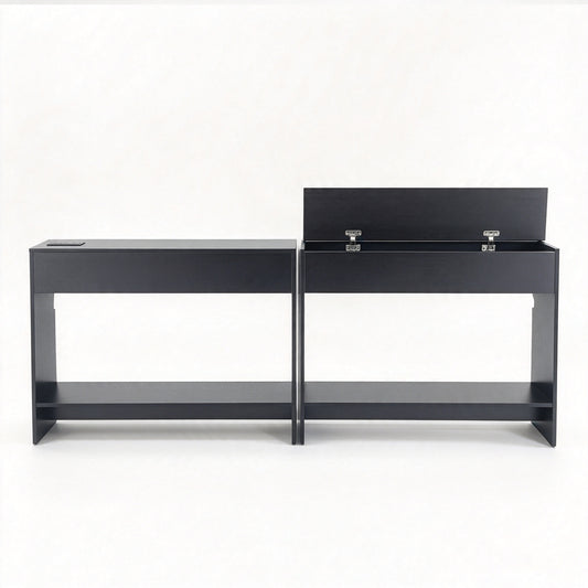 TEAMIX 78.8-inch Wood Sofa Table 2-Pack with Built-in Power (Black, 78.8" W x 7.9" D x 29.5" H (Combined))