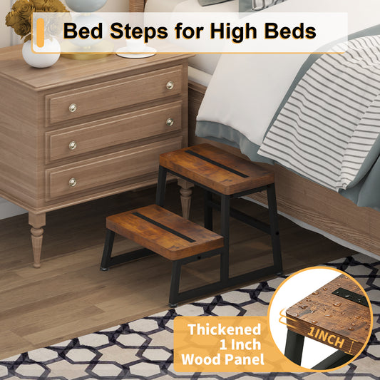 Teamix 2-Step Stool for Adults, 500 lb Heavy-Duty Wood Step Stool.
