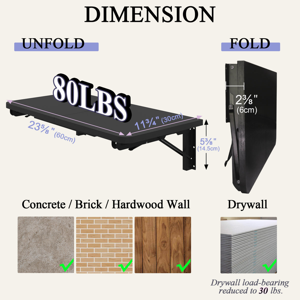 Wall Mounted Folding Table, Floating Desk for Small Spaces