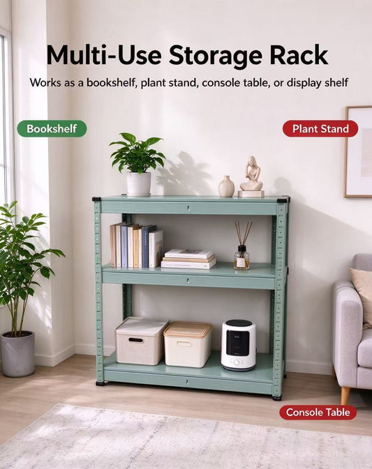 3-Tier Metal Shelving Unit, Sage Green Storage Rack with Corner Guards, Open Shelf for Entryway Kitchen Bedroom Office