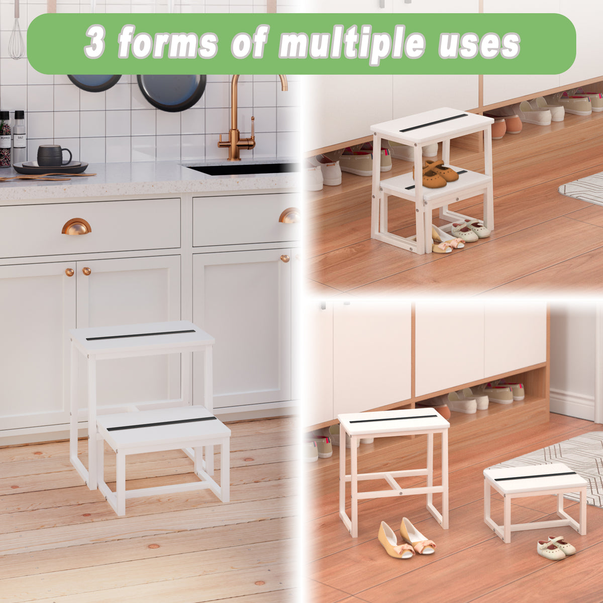 Teamix 2 Step Stool for Adults, 500 lb Heavy Duty Wooden Bedside Step Stool