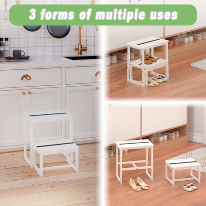 Teamix 2 Step Stool for Adults, 500 lb Heavy Duty Wooden Bedside Step Stool