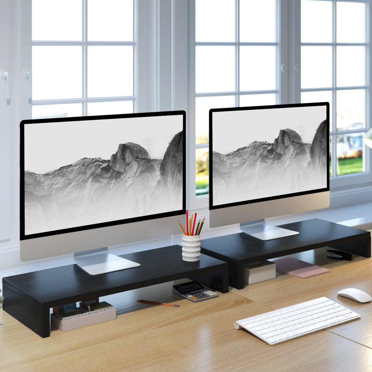 Teamix 2-Pack 20" Monitor Stand Risers with Keyboard Storage
