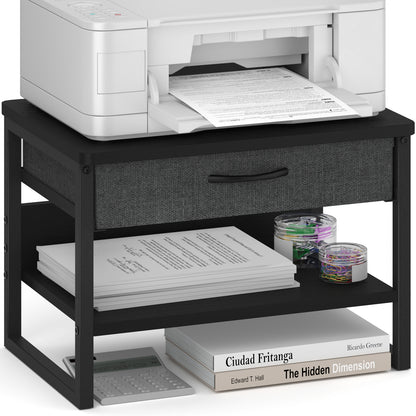 Teamix Printer Stand with Drawer, 2-Tier Desktop Printer Riser with Storage