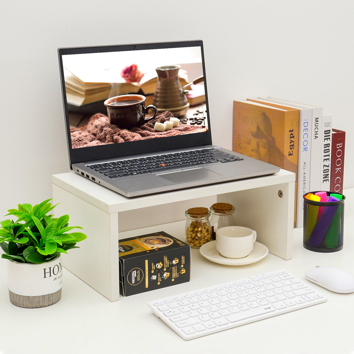Teamix Monitor Stand Riser with Storage, 6.7" Tall Wood Desk Organizer