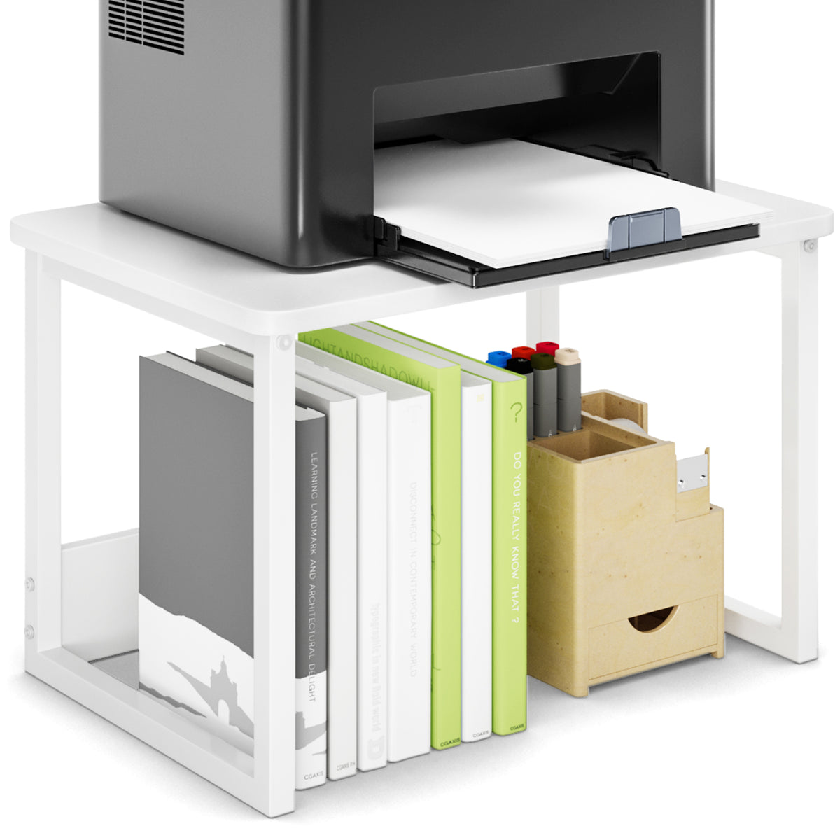Teamix 2-Tier Printer Stand for Desk with Storage Shelf, 100 lb Capacity