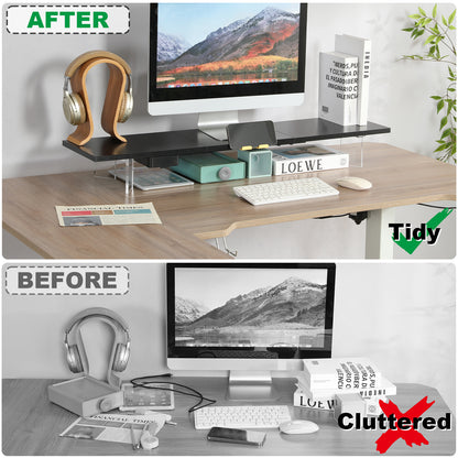 Teamix 39.4" Dual Monitor Stand Riser with Drawer & Acrylic Legs