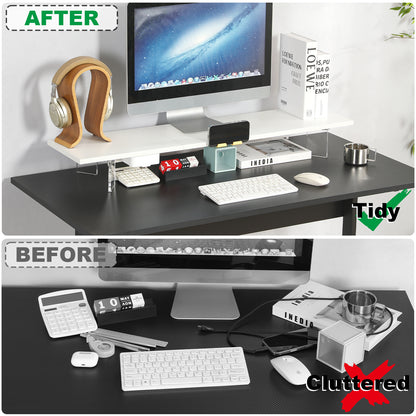 Teamix 39.4" Dual Monitor Stand Riser with Drawer & Acrylic Legs
