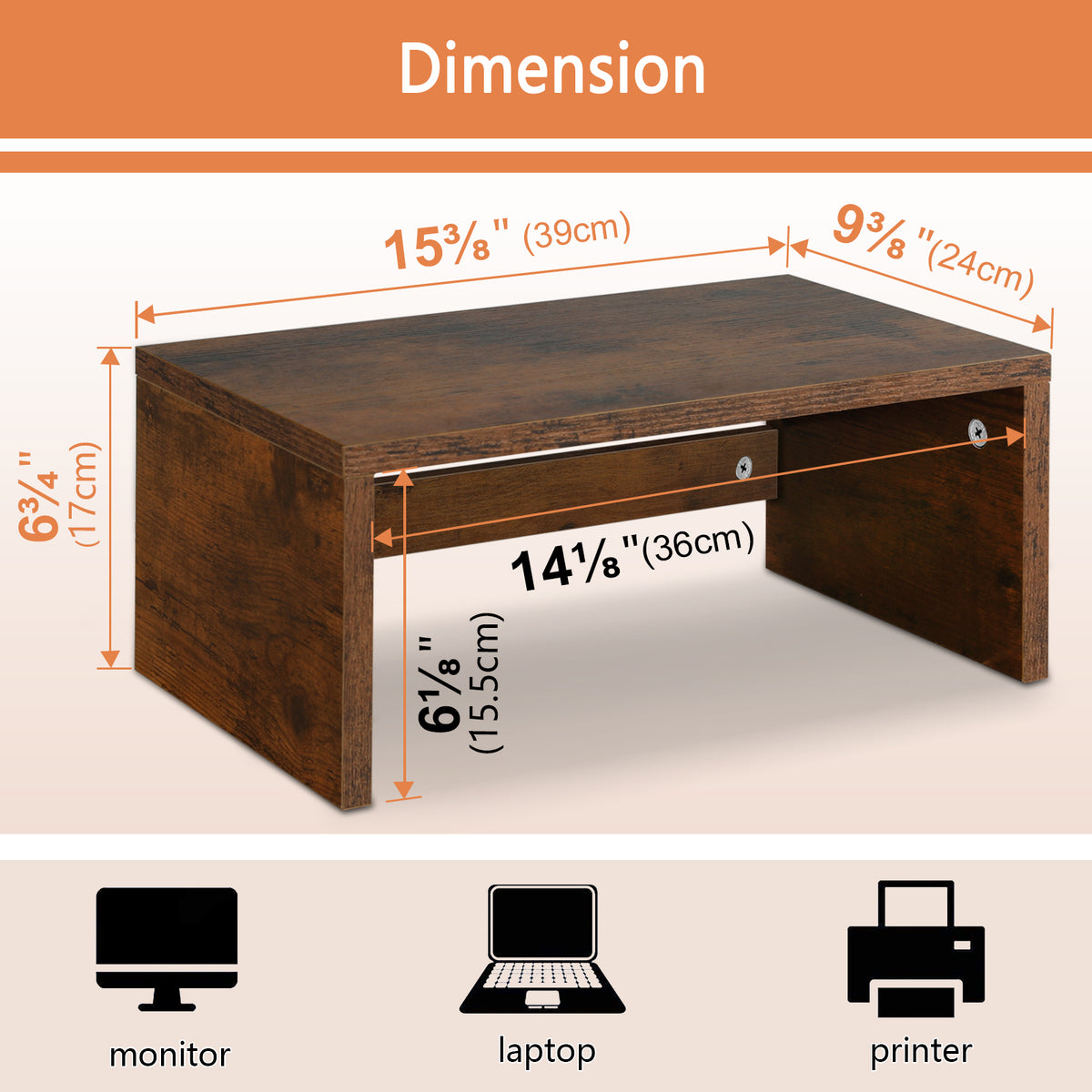 Teamix Monitor Stand Riser with Storage, 6.7" Tall Wood Desk Organizer