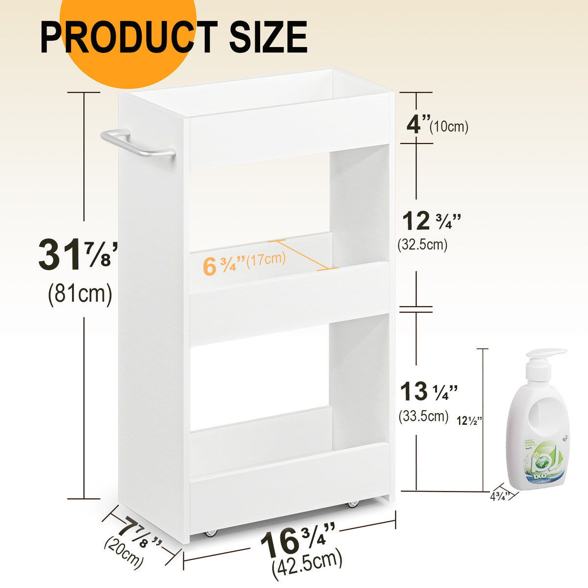 Teamix 3-Tier Slim Rolling Storage Cart, 7.9" Narrow Laundry Kitchen Organizer