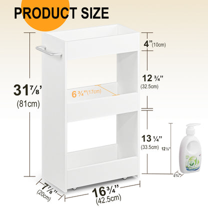 Teamix 3-Tier Slim Rolling Storage Cart, 7.9" Narrow Laundry Kitchen Organizer