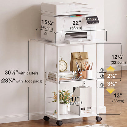 Teamix Rolling Printer Stand, 3-Tier 22" Mobile Printer Cart with Adjustable Shelf