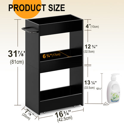 Teamix 3-Tier Slim Rolling Storage Cart, 7.9" Narrow Laundry Kitchen Organizer