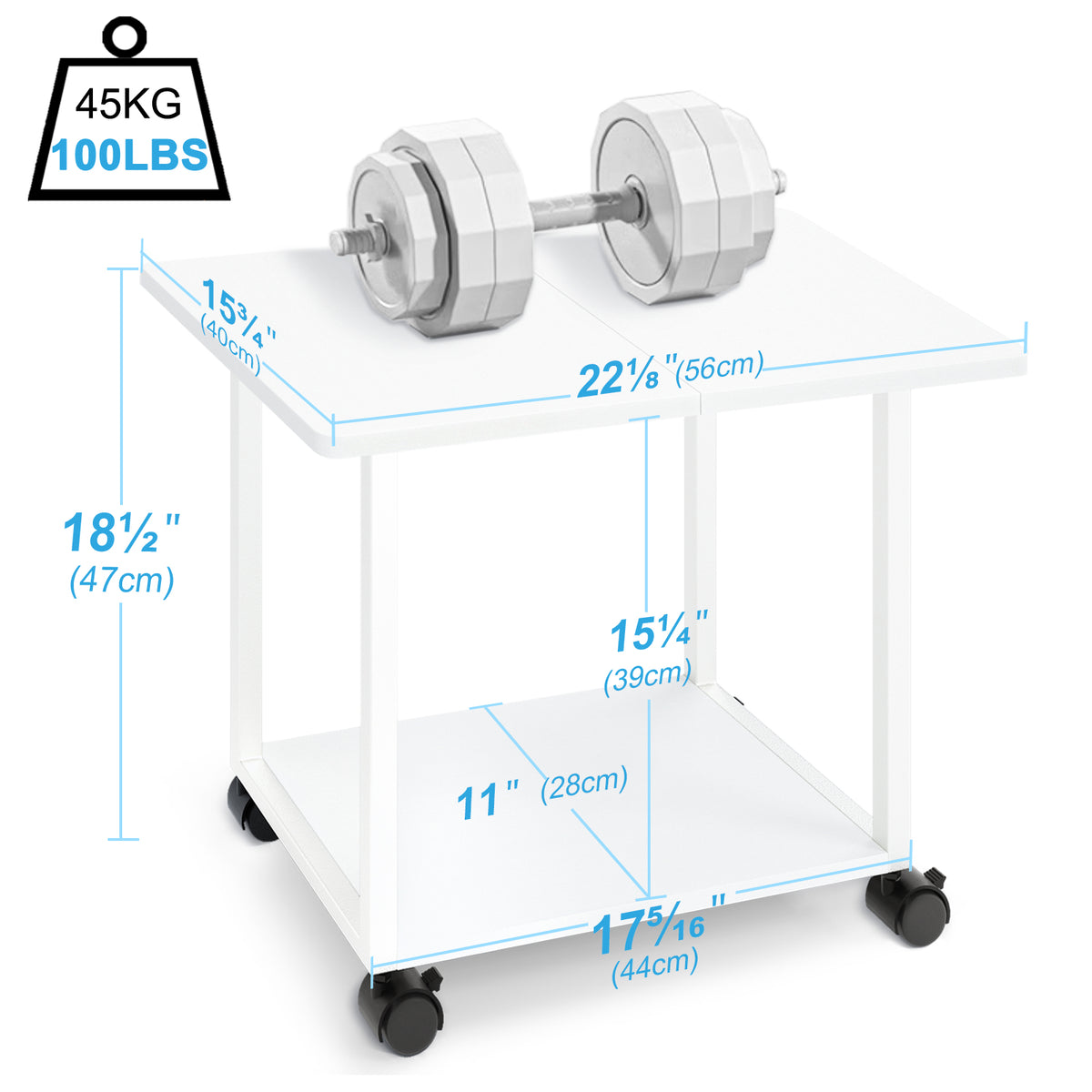 Teamix Rolling Printer Stand, 22" Under Desk Printer Cart with Storage