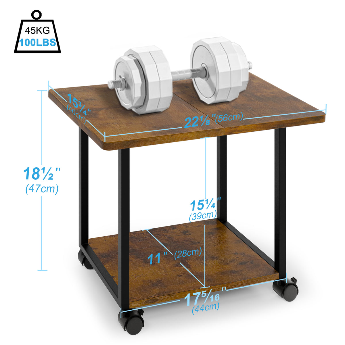 Teamix Rolling Printer Stand, 22" Under Desk Printer Cart with Storage