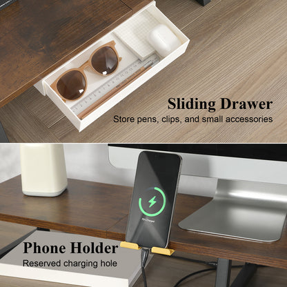 Teamix 39.4" Dual Monitor Stand Riser with Drawer & Phone Holder