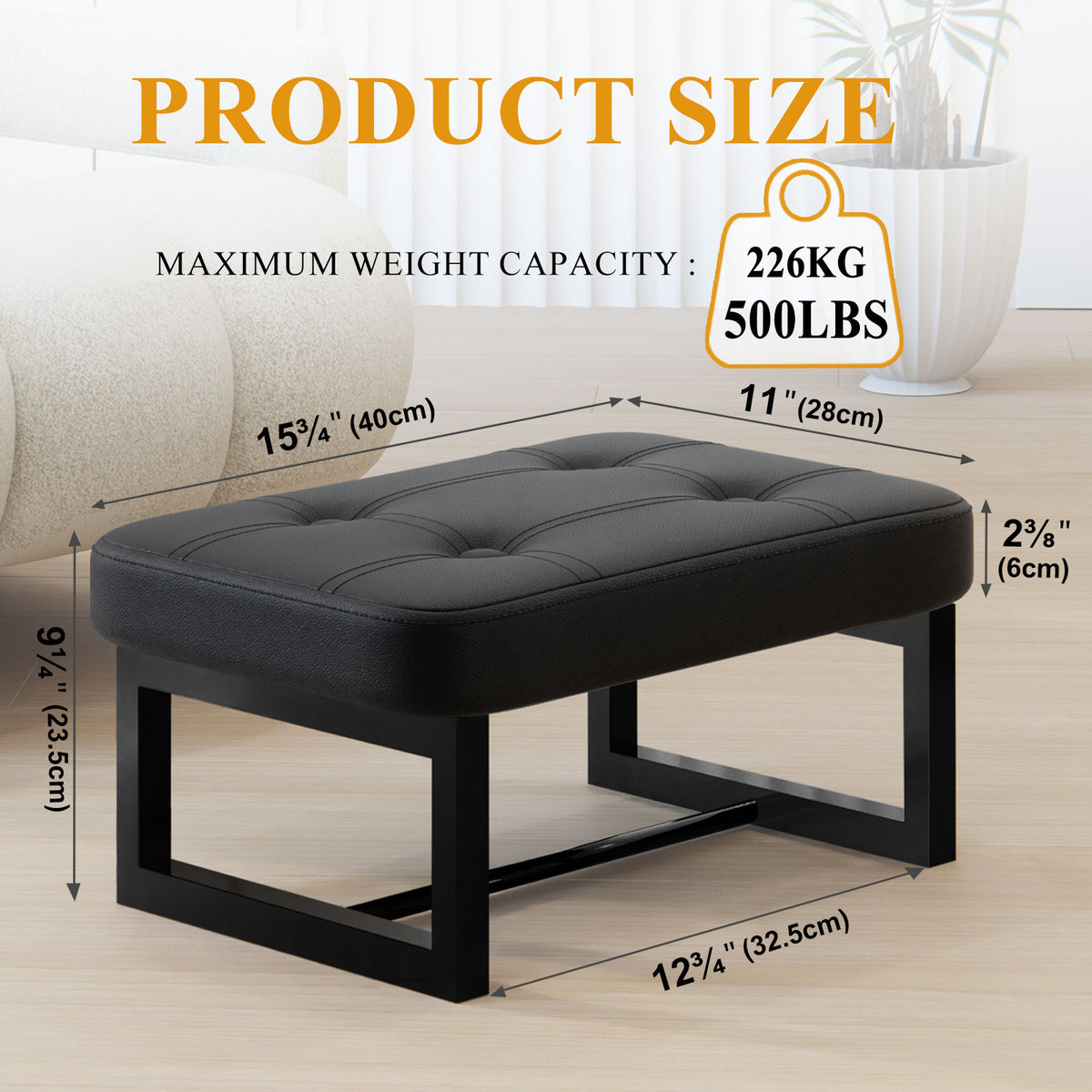 Teamix Small Ottoman Foot Stool, 500 lb Faux Leather Under Desk Footrest