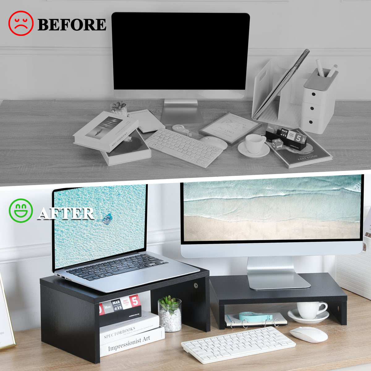 Teamix 2-Pack Monitor Stand Risers for Dual Organizer, 80 lb Capacity