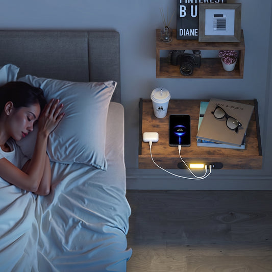 Teamix Wall Mounted Nightstand with USB-C & LED Light