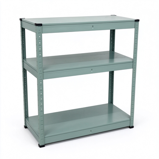 3-Tier Metal Shelving Unit, Sage Green Storage Rack with Corner Guards, Open Shelf for Entryway Kitchen Bedroom Office