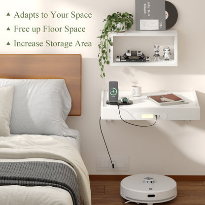 Teamix Wall Mounted Nightstand with USB-C & LED Light