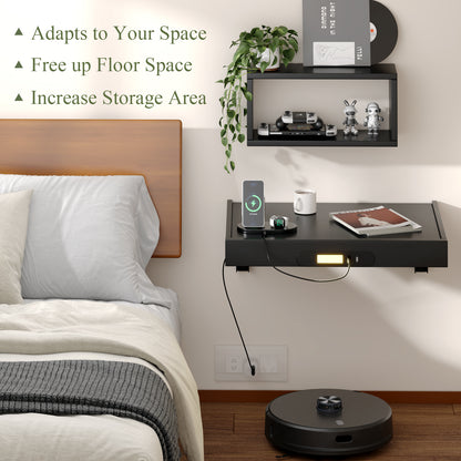 Teamix Wall Mounted Nightstand with USB-C & LED Light