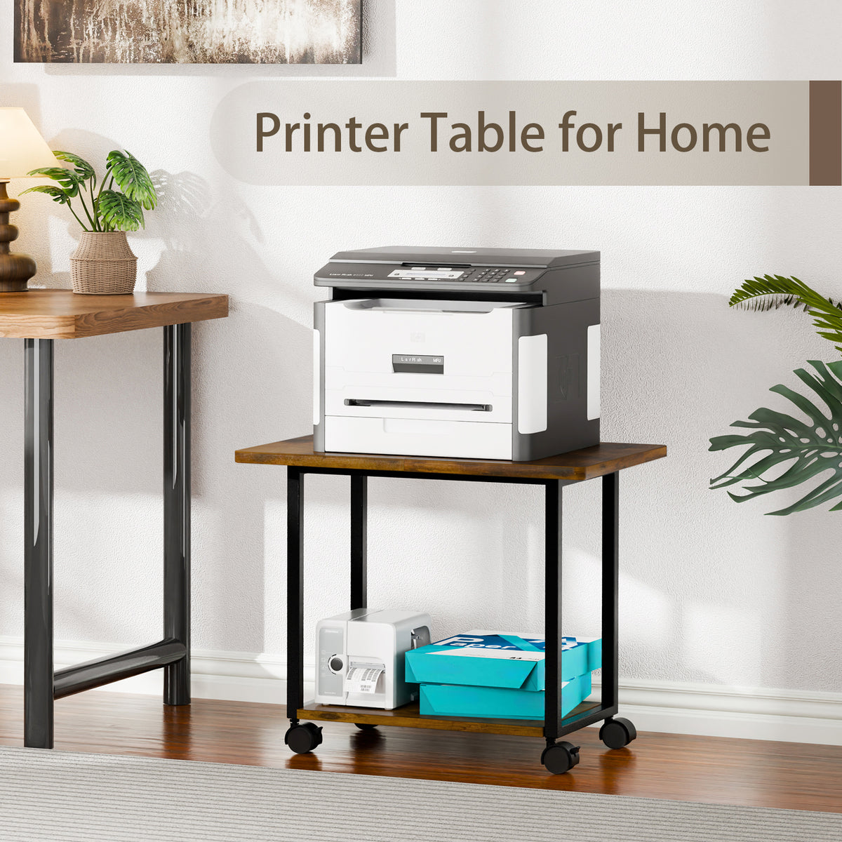 Teamix Rolling Printer Stand, 22" Under Desk Printer Cart with Storage