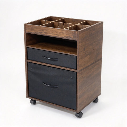 Rolling File Cabinet with 2 Drawers,1 Open Storage shelf, Rustic Brown