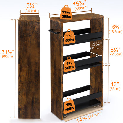 Teamix Slim Rolling Storage Cart 4-Tier, 5.5" Narrow Wood Organizer