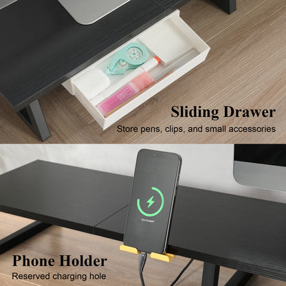 Teamix 39.4" Dual Monitor Stand Riser with Drawer & Phone Holder
