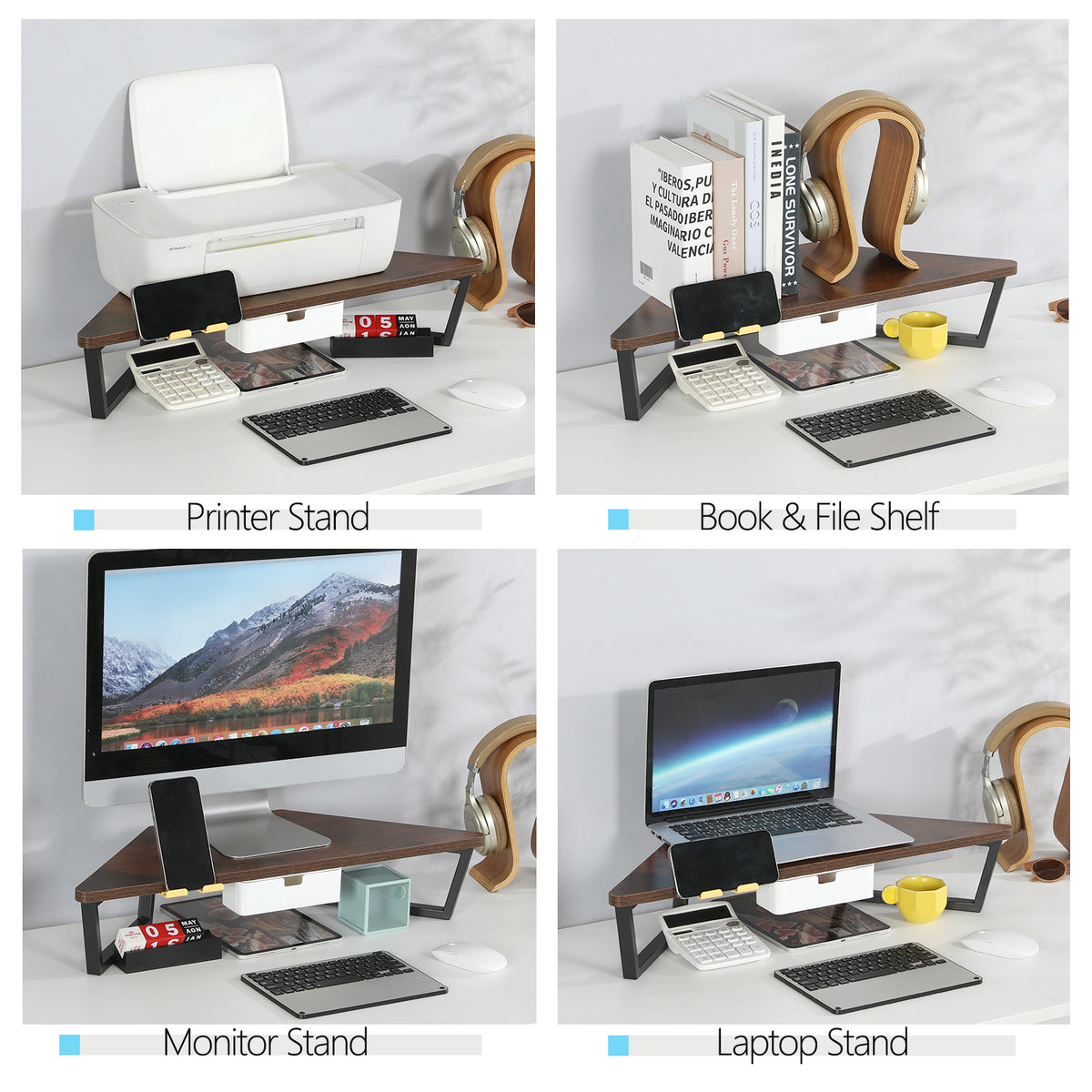 Teamix 26" Corner Monitor Stand Riser with Drawer & Phone Holder