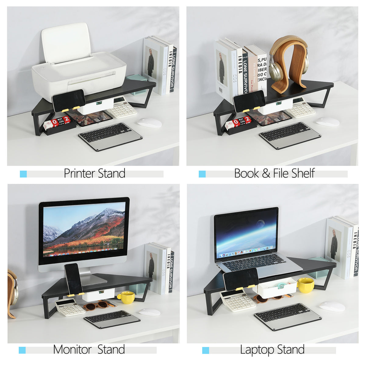 Teamix 26" Corner Monitor Stand Riser with Drawer & Phone Holder