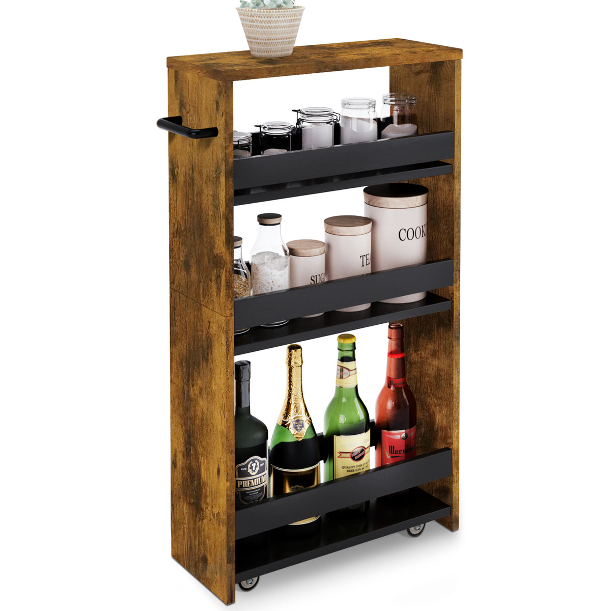 Teamix Slim Rolling Storage Cart 4-Tier, 5.5" Narrow Wood Organizer