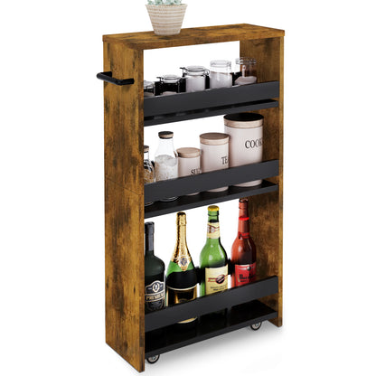 Teamix Slim Rolling Storage Cart 4-Tier, 5.5" Narrow Wood Organizer