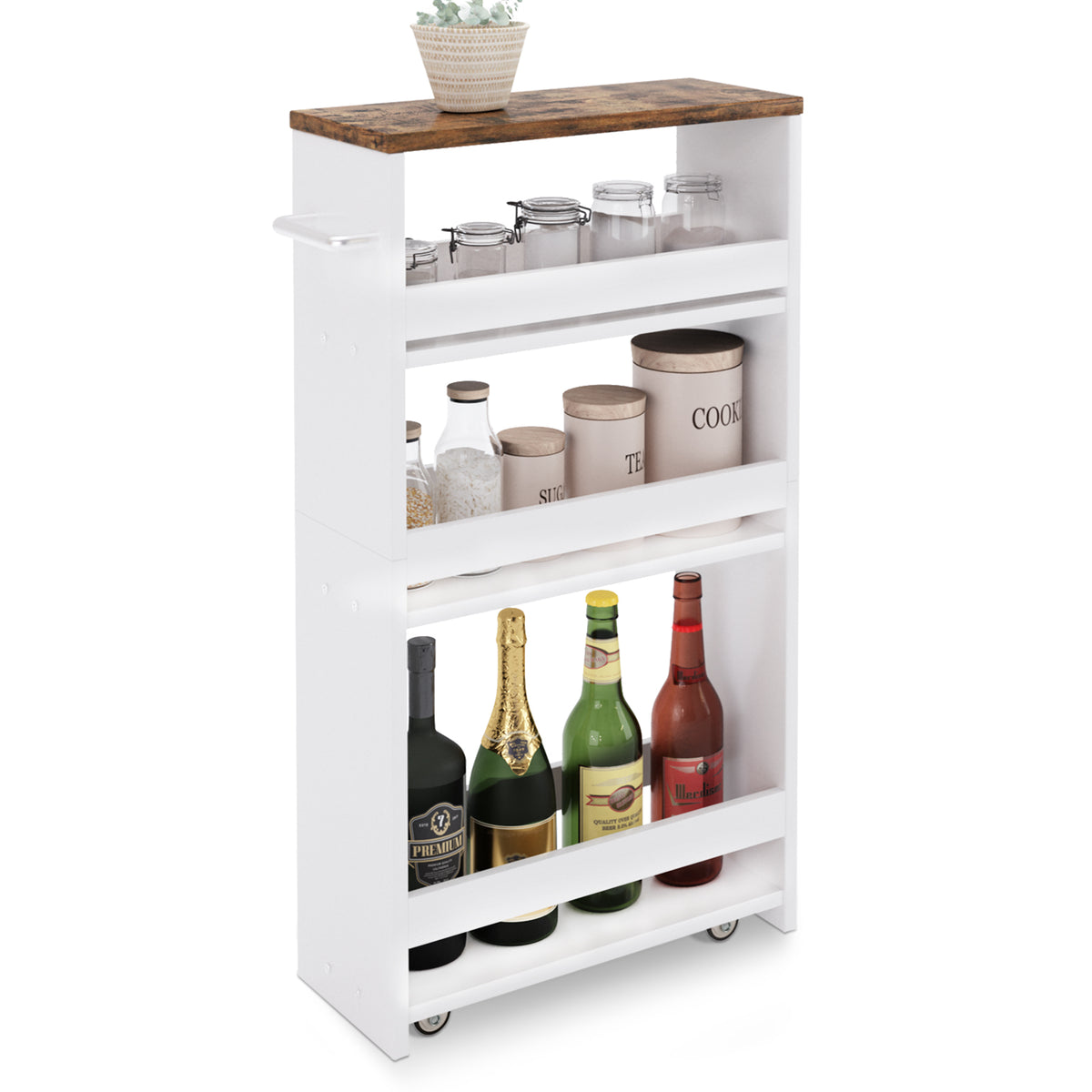Teamix Slim Rolling Storage Cart 4-Tier, 5.5" Narrow Wood Organizer