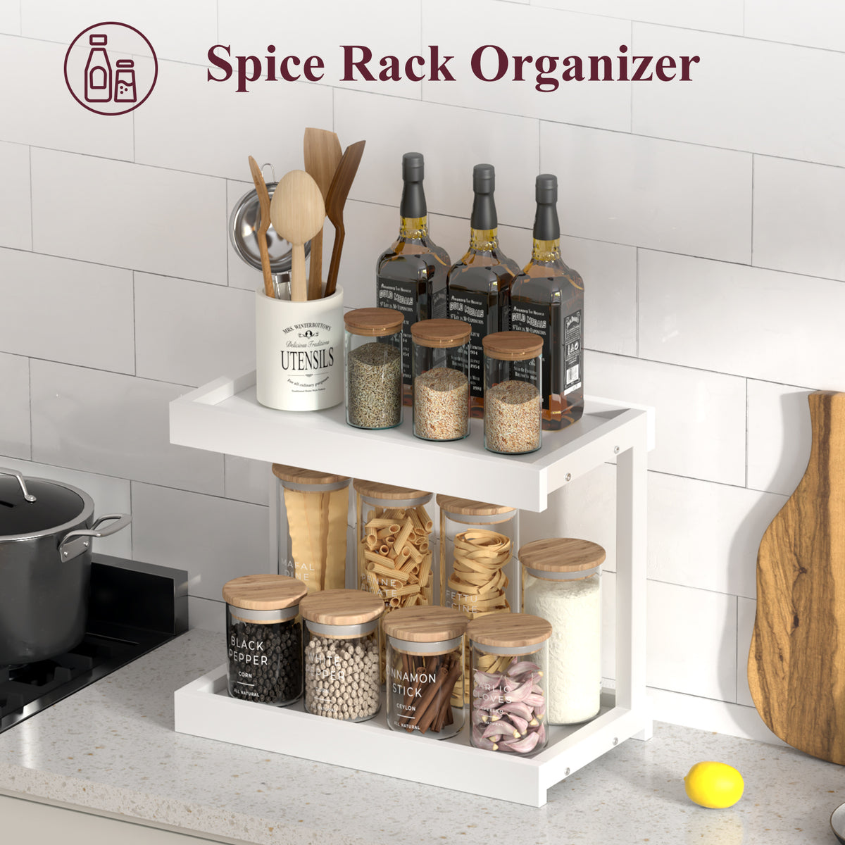 Teamix Counter Shelf Organizer, 15.75 × 8.8 × 14.4 in Spice Rack & Coffee Station Shelf